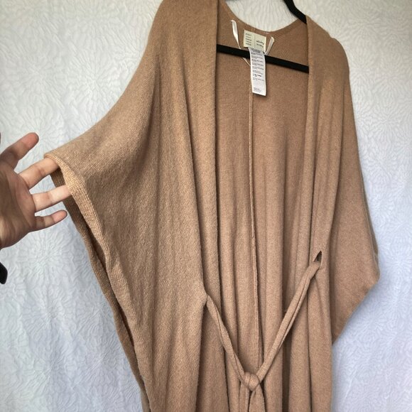 ANTHROPOLOGIE Saturday Sunday Lucia Tied Kimono Wrap Cardigan Poncho Cape Tan - Picture 3 of 7